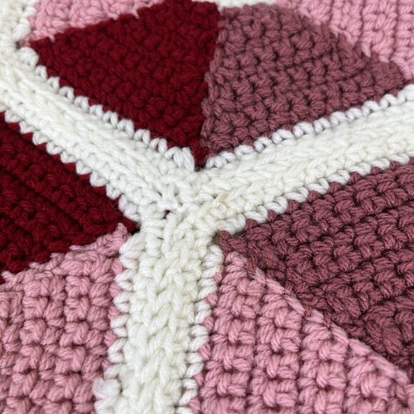 Vintage Handmade Crochet Hexagon Blanket Pink White Granny Geometric Valentines - Picture 7 of 7